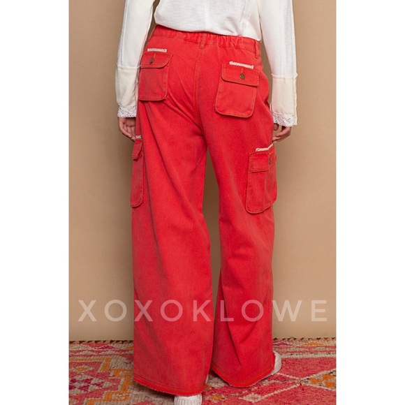 POL Red Cargo Pants Wide Leg Loose Slouchy Fit - Picture 7 of 15
